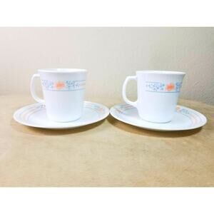 Corelle Teacup & Saucers Corning Apricot Grove Fine China USA x2 Vintage
